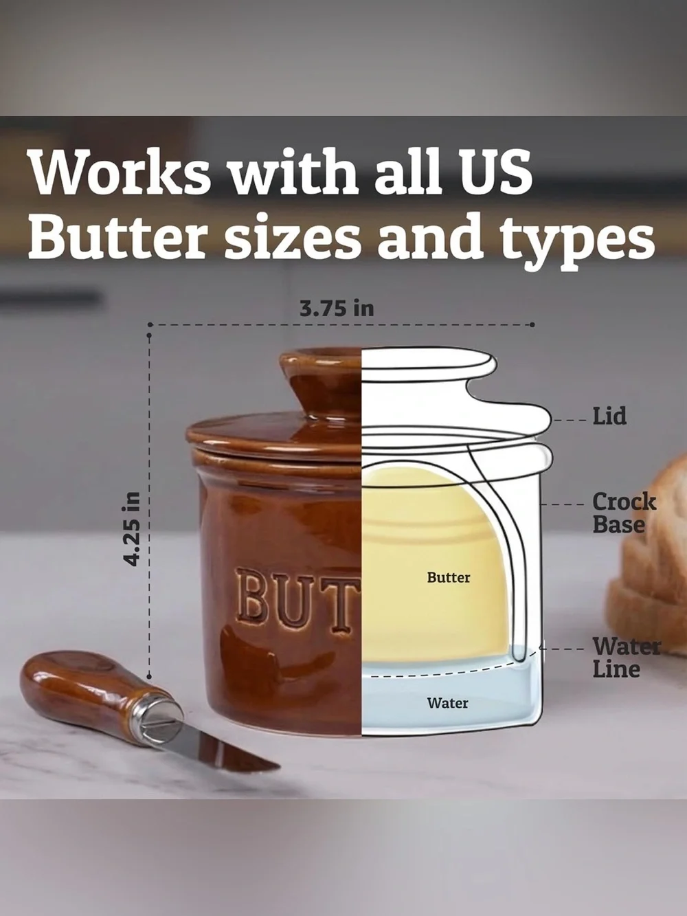 Butter Crock with Lid with Water Line